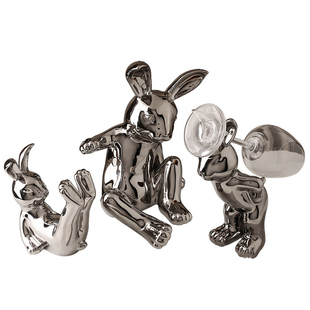 时尚轻奢电镀陶瓷兔子红酒架杯架套装创意客厅酒柜桌面装饰品摆件