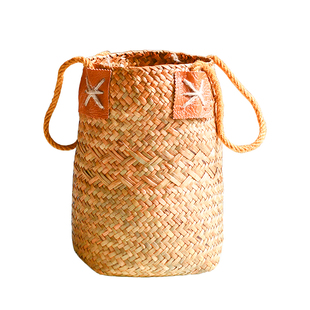 北欧草编花篮手袋编织篮子ins家居客厅琴叶榕花盆藤编筐装饰摆件