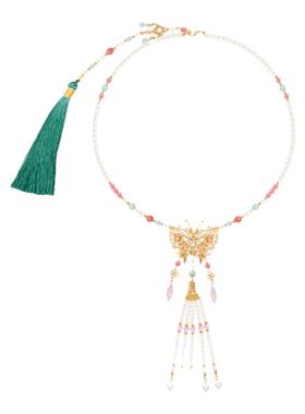 古风项链珍珠吊坠蝴蝶流苏