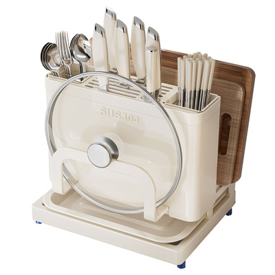 厨房304不锈钢刀架菜板筷笼一体