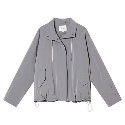 COVERINS灰色工装棉服外套女立领拉链夹克宽松CC34508140