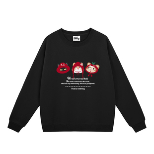 ulzzang小众复古猫咪印花休闲大码女装宽松花灰色圆领卫衣加绒女