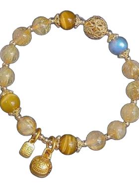 招财转运金发晶水晶月光石手链