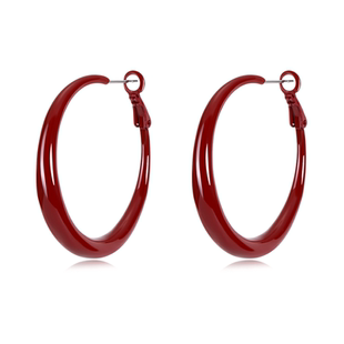 酒红色素圈耳环圈圈女复古港风2026新款高级感时尚大圆圈耳饰纯银