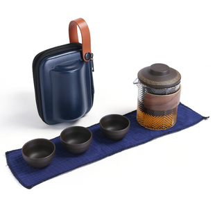 紫砂壶套装刻字舍得天道酬勤便携式功夫旅行茶具一壶四杯快客杯子