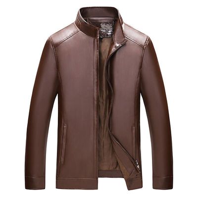 2025秋冬新款男士皮衣夹克新款黑色外套圆领修身韩版包邮时尚加绒