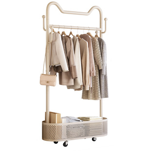 卧室落地奶油风儿童衣帽架可移动不占地置物架子衣帽间简易挂衣架