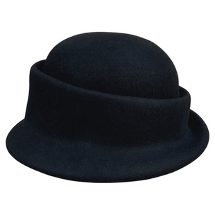 千金风优雅羊毛呢定型礼帽女秋冬轻奢翘边圆顶保暖褶皱短帽沿盆帽