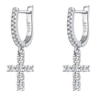 MODIAN摩典莫桑钻S925纯银璀璨十字架耳环女时尚OL通勤风百搭耳饰