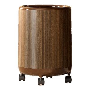 垃圾桶家用客厅轻奢高档带盖带轮子木纹2025新款高颜值办公室专用