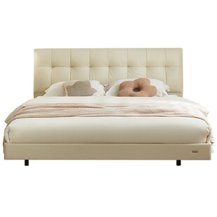 全友家居奶油风1.5m泡芙悬浮床主卧1米8双人真皮大床床垫组合套装