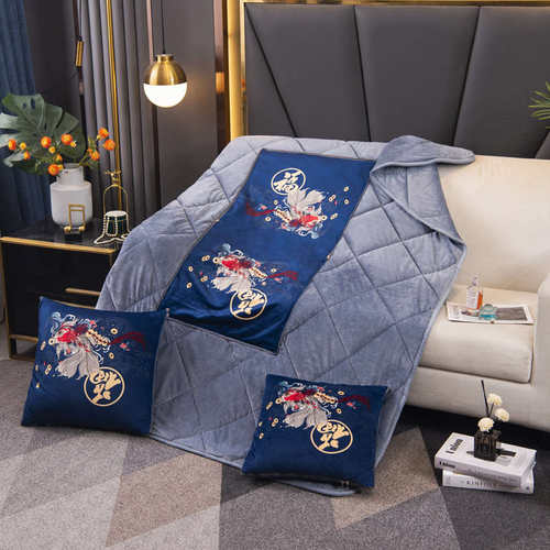 两用水晶绒抱枕被国潮中式风靠垫背二合一汽车办公室加厚空调毛毯