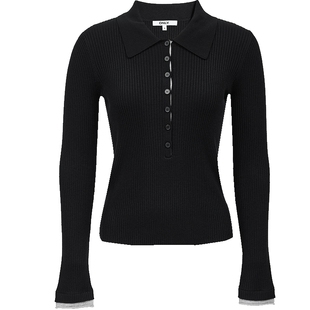 ONLY2025冬季新款撞色门襟假两件拼接袖口简约显瘦正肩针织衫女