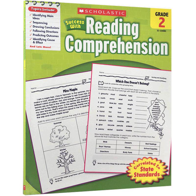 英文原版Scholastic Success with Reading Comprehension Grade 2学乐成功美国小学二年级语法练习册附答案课外作业家庭辅导