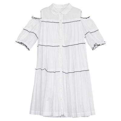 谜底露肩连衣裙夏季新品时尚宽松减龄娃娃裙中长裙242ML0637