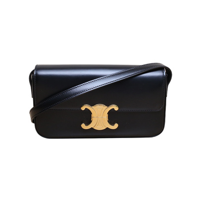 【自营】中古95新Celine/思琳单肩包Triomphe凯旋门金属黑色皮革C