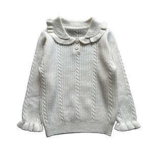 2025女童纯羊绒毛衣白色薄款女孩针织衫纯色中小童宝宝娃娃领打底