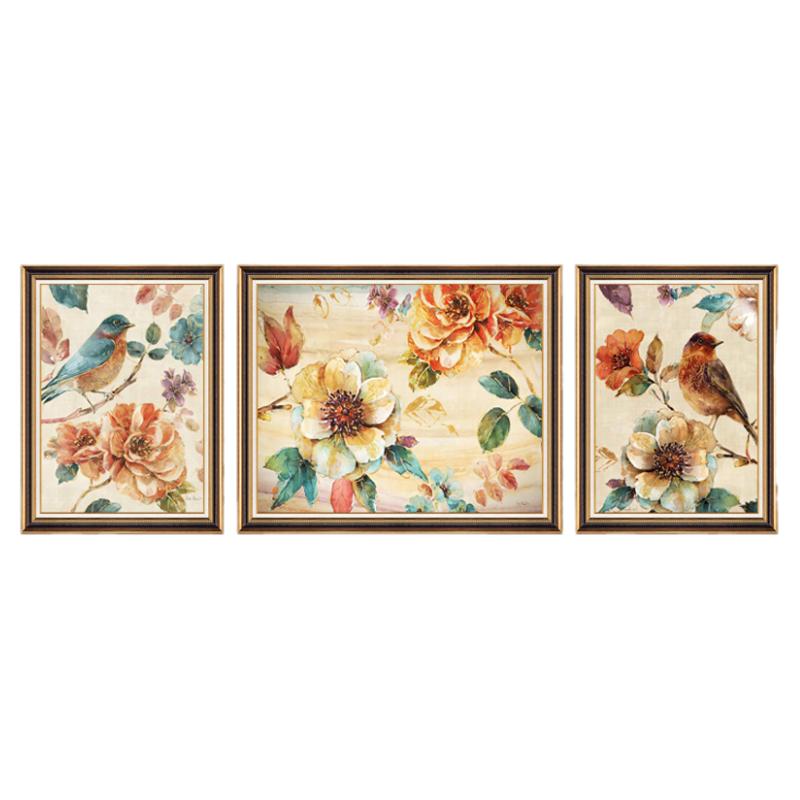 美式花鸟客厅装饰画乔迁新房寓意好简约挂画欧式沙发背景墙三联画