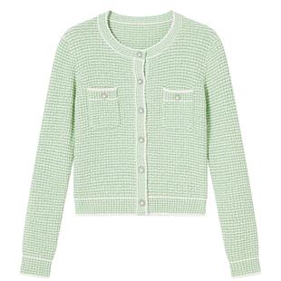 Goodland美地女装春季气质薄荷绿法式小香风针织开衫外套短款