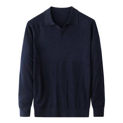 瑞莱夫剪刀领羊毛针织打底衫男士