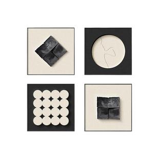 现代简约黑白几何餐厅装饰画中古风高级感客厅背景墙饭厅抽象挂画