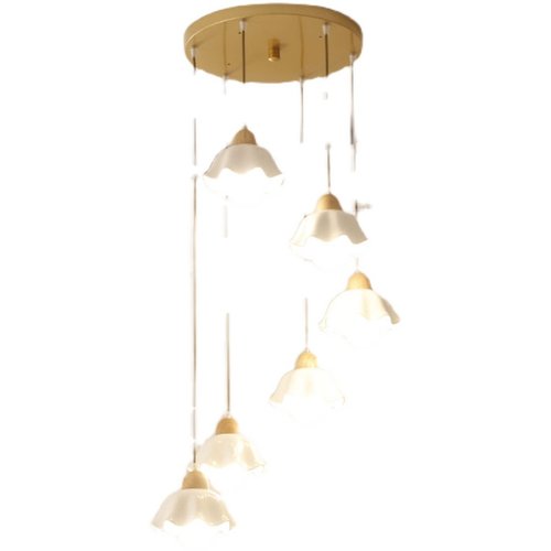 北欧loft小复式客厅别墅陶瓷楼梯间长吊灯日式极简原木三头餐厅灯