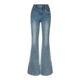 【商场同款】HPLY荷比俪春秋新款女洗水喇叭薄款复古牛仔长裤