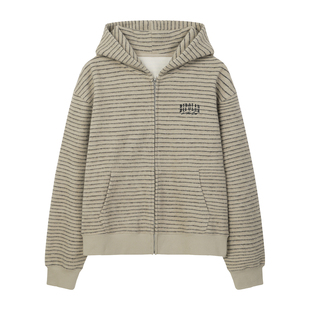 BIPOLAR毛毡针织条纹连帽开衫卫衣休闲宽松上衣外套情侣新款春秋