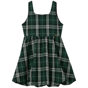 eland kids衣恋童装女童连衣裙春秋复古格纹收腰裙子演出服