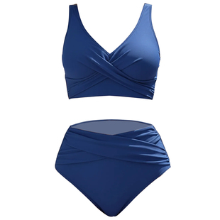 欧美微胖妹妹度假风比基尼海边大码遮肚子显瘦泡温泉大胸分体泳衣