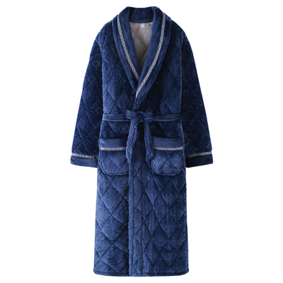 冬季珊瑚绒夹棉加长款保暖睡袍