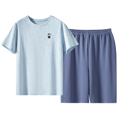 男士夏季纯棉短袖短裤套装可外穿