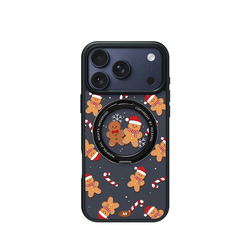 ANGYING × 糖果姜饼人适用苹果17promax手机壳iPhone16pro新款15带支架ip13全包Fo5磁吸支点套圣诞14高级感
