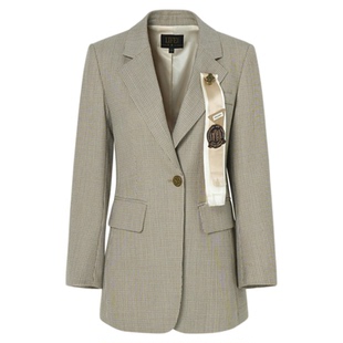 莱芙·艾迪儿商场同款秋冬新款彩色格纹收腰西服胸针西装外套女