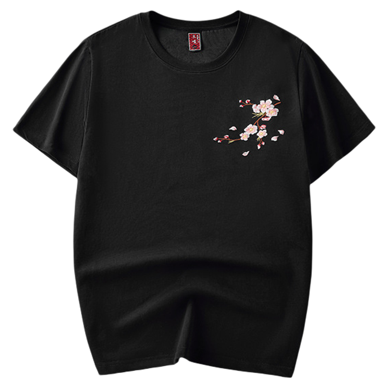 文艺范~夏季新款国潮中国风宽松梅花刺绣短袖t恤情侣男女同款半袖