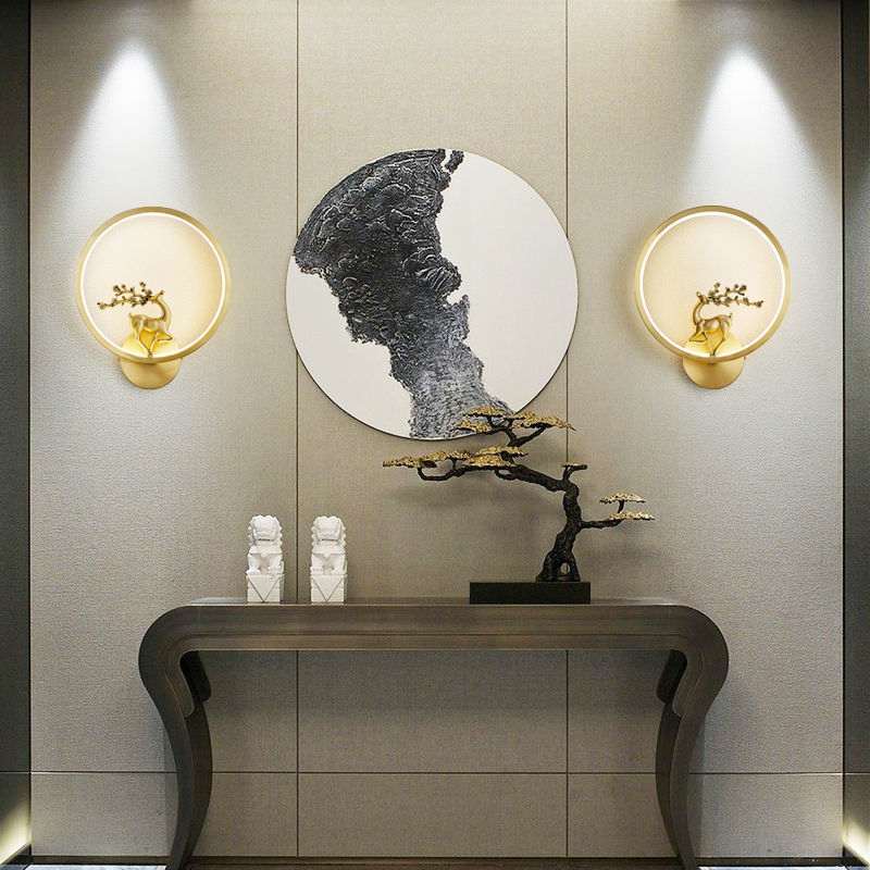 益菲全铜新中式壁灯简约现代客厅电视背景墙过道壁灯卧室床头灯