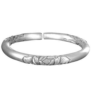 古法莲花银手镯女9999纯妈妈款银镯子送奶奶生日老人实用礼物新年