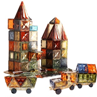 大自然磁力片儿童益智拼装贴片大地色磁吸轨道车拼图吸铁积木玩具