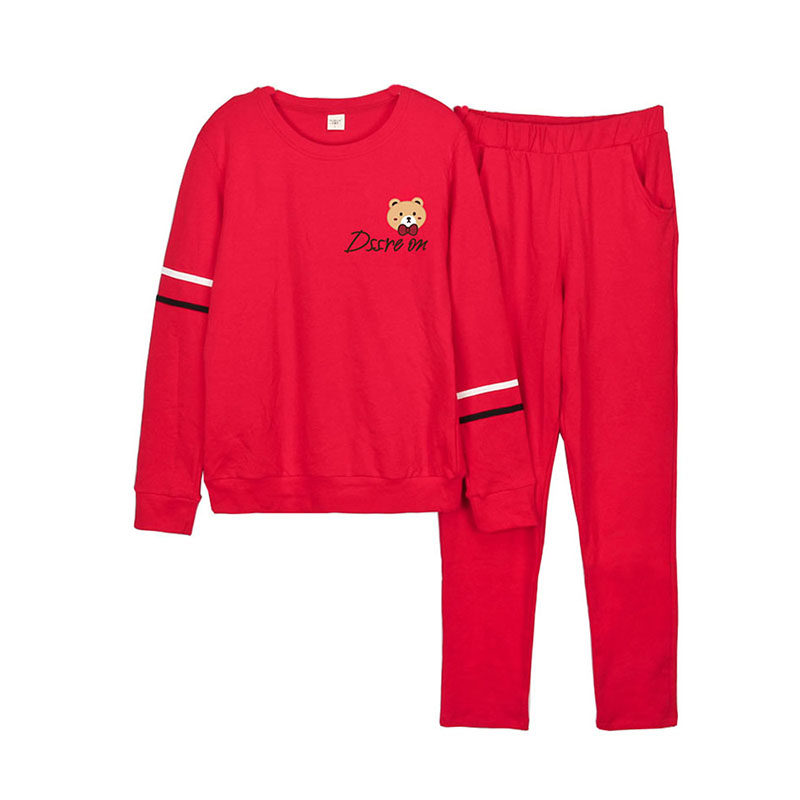 睡衣女春秋长袖纯棉大码套头新款秋冬红色本命年家居服套装可外穿