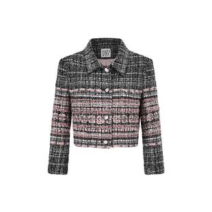 【ODTD 设计师品牌】春夏小香风条纹粗花呢千金短外套含飘带女