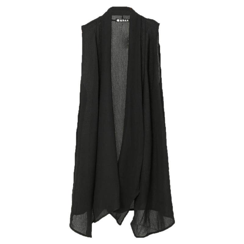 潮流薄款中长款马甲男士无袖开衫外搭黑色披肩春夏季个性马夹外套