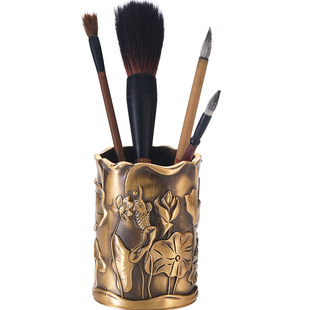 高档黄铜笔筒摆件实心家居书房办公室桌面工艺品商务礼品送老师