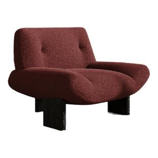 复古单人沙发椅侘寂风实木休闲椅酒店客厅会所接待椅设计师洽谈椅