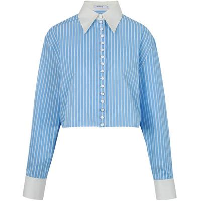 纽扣装饰短款衬衣休闲衬衫