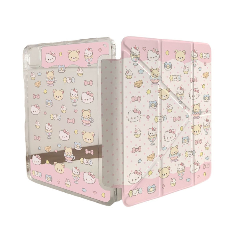 粉色Kitty猫轻松熊ipad壳适用iPad11代平板壳iPad7/8/6代平板保护套iPadpro11寸亚克力平板壳3Y折防弯带笔槽