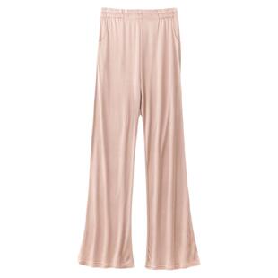 真丝宽松直筒裤女夏季纯色高腰阔腿裤桑蚕丝针织休闲裤大码长裤