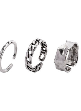 纯银日韩风不规则链条复古戒指