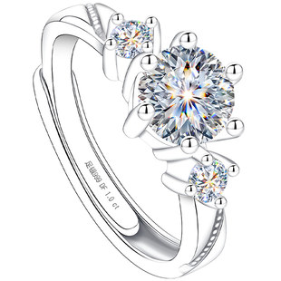 999纯银银戒指女士女莫桑石莫桑钻钻戒求婚结婚婚戒情侣对戒女戒