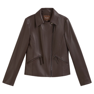 YINER音儿专选2025秋新款法式利落短款绵羊真皮皮衣夹克外套