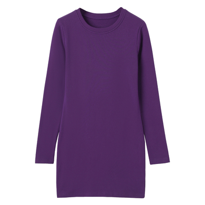 纯棉长袖t恤女中长款春秋冬修身加绒加厚打底衫内搭包臀保暖上衣